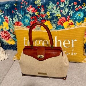 Etienne Aigner Vintage Brown Leather and Tan Hard Canvas - Rare - Women purse